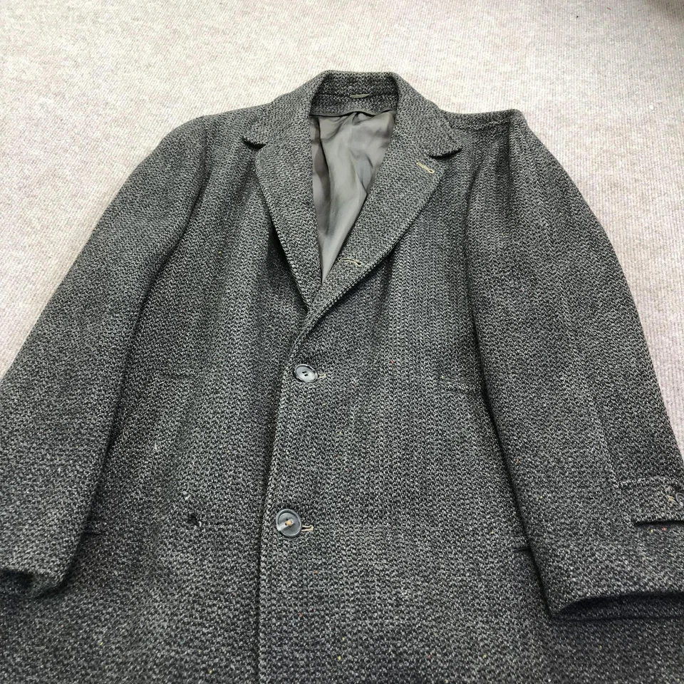 Vintage Harris Tweed Overcoat Mens Gray Pure Scottish Wool Long Coat 90s - Image 4 of 4