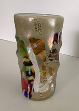 Hand Blown Murano Art Glass Vase, Multi-Colored with Gold Flecks