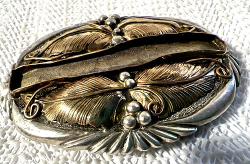 Vintage  Navajo Sterling & Gold-Filled  W Leaves Belt Buckle Signed K For Repair - Picture 2 of 13