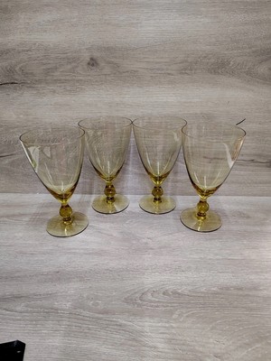 4 Morgantown Glass Regina Topaz Wine Goblets 6 1/2''