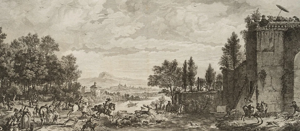 DUNKER (*1746) nach WOUWERMAN (*1619), Hirschjagd, 1772, Rad. Barock 1750-1799 - Bild 3 von 4