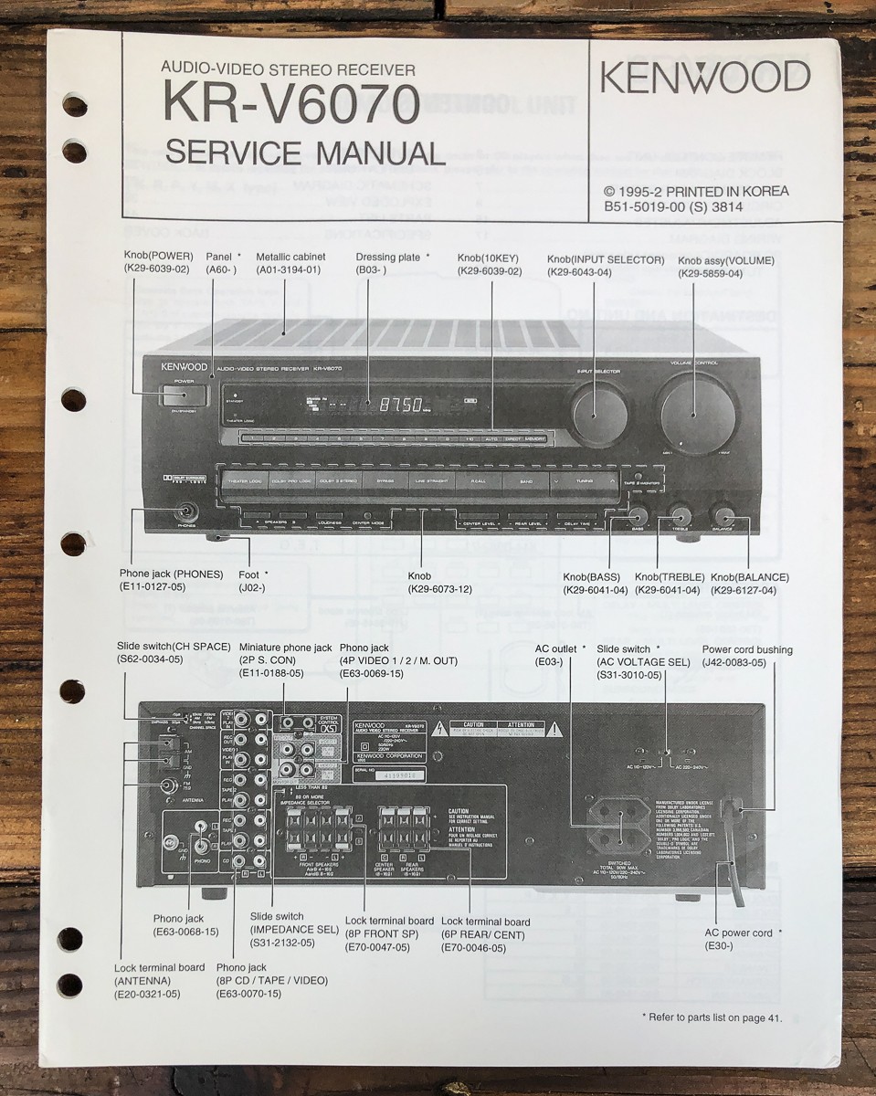 Kenwood KR-V6070 Receiver Service Manual *Original*