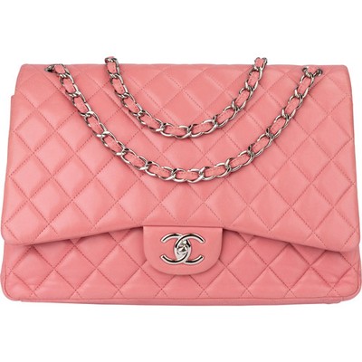 Chanel Quilted Lambskin Palladium Maxi Double Flap Crossbody Bag Coco CC Tasche