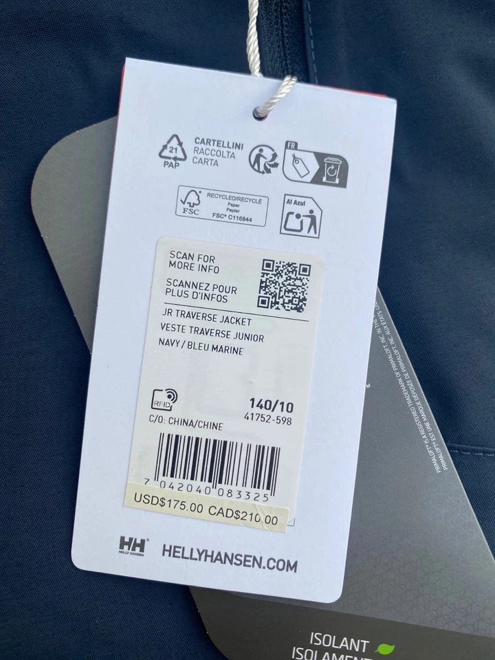 Boy's Helly Hansen Traverse Insulated Jacket NAVY BLUE $175, Size: 10 - Image 2 of 4