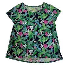 Lilly Pulitzer Etta Scoop Neck Top XL Blue Green Pink Floral Cotton Peru Giraffe