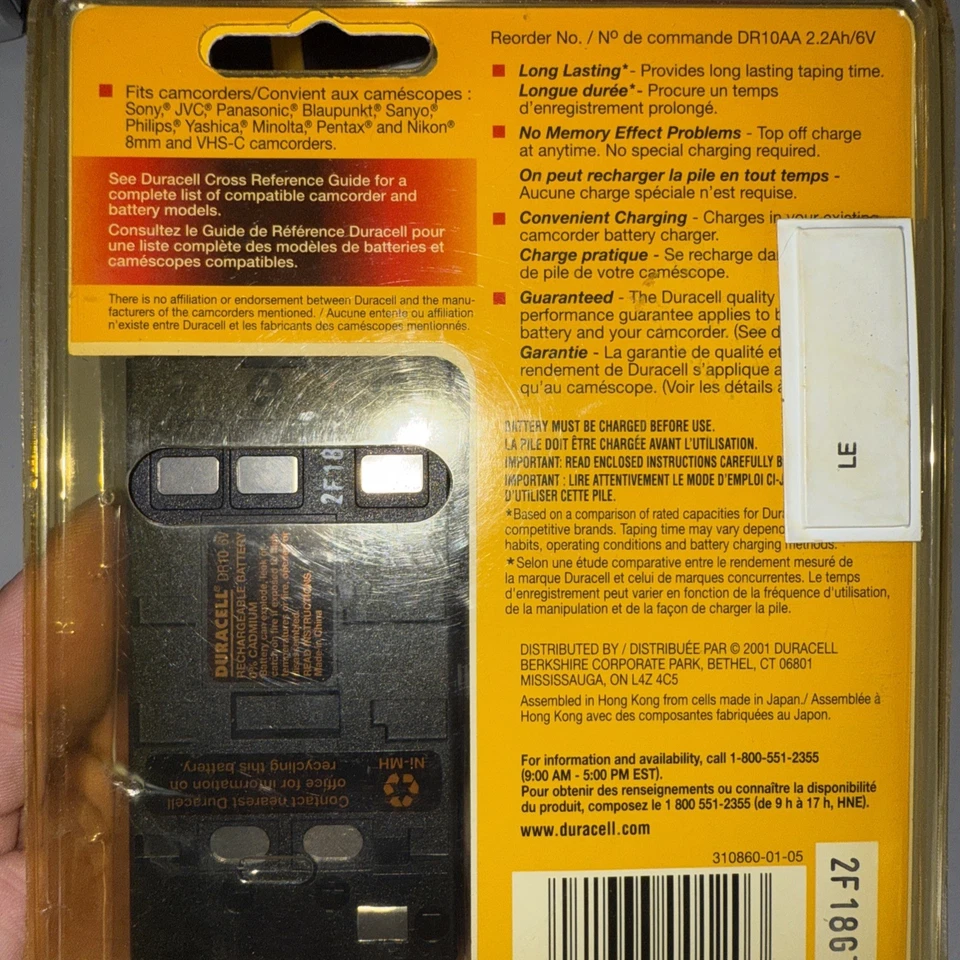 Batería recargable para videocámara Duracell DR10 NUEVA Foto 4 de 4