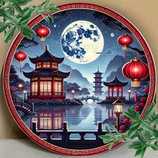 Room Decoration Traditional Chinese Landscape round Aluminum Foil Carved Wall Ar