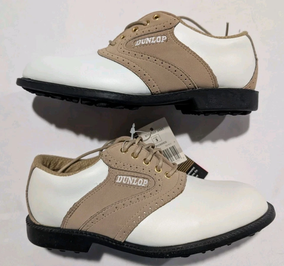 Dunlop Classic Saddle Golf Shoes Boys 3 Spikeless White Brown Sports Comfort  - Image 4 of 4