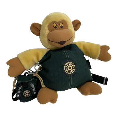 Vintage Kipling Monkey Backpack Plush Yellow Green Medium Adjustable Strap