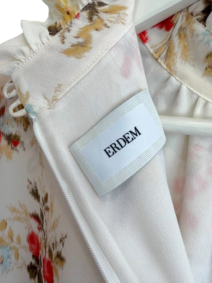 Erdem Carrington Silk Dress Floral Print Ruffle Mock-Neck Mini Size US 12 Large - Image 4 of 4