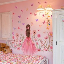 MuralMood Butterfly Wall Stickers for Kids, Wall Decals Pink Floral Wall Art ...