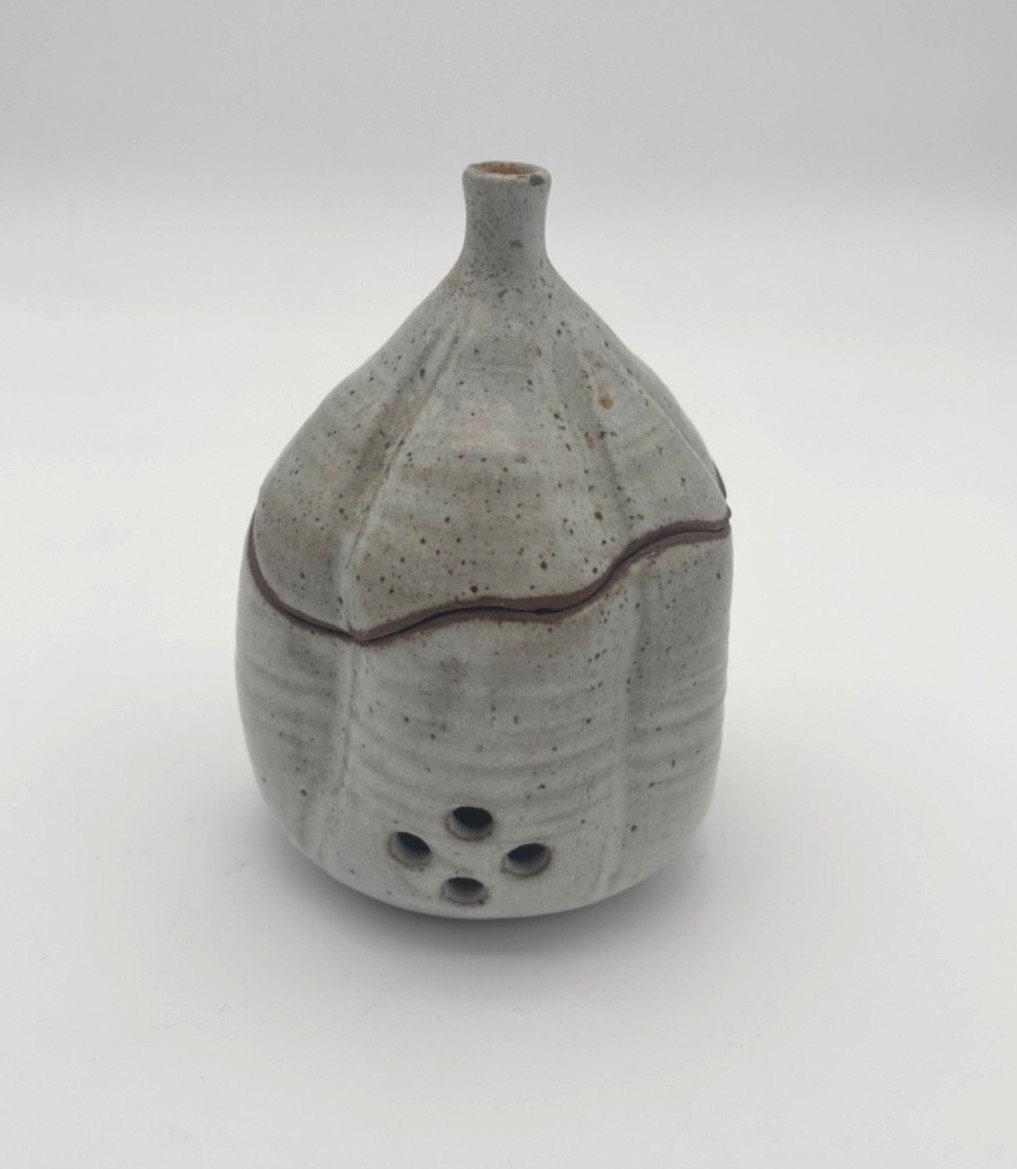 Vintage Handmade Gray Ceramic Garlic Keeper with lid