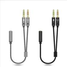 2x 3.5mm Headphone Mic Audio Y Splitter Cable 1 Female to Dual Male Black 8"