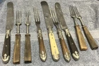Vintage Lot of Civil War Era Silverware 3 prong forks Inlaid Wood Bone Handle