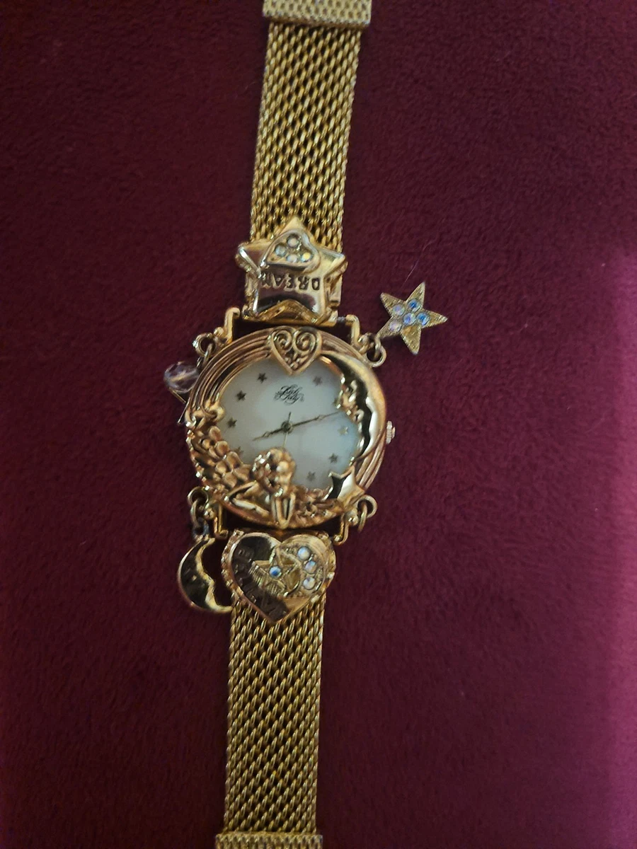 Kirks Folly K46Y Womens Watch 24mm Gold Tone Moon Phase Charms New Battery 8.5\