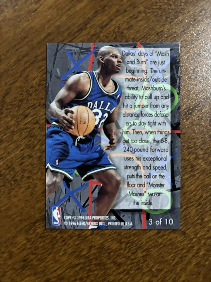 ✨1995-96 Fleer Flair Play Maker 3-D Jamal Mashburn #3 de 10 Dallas Mavericks Foto 2 de 2
