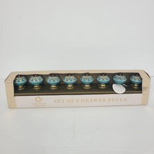 Casa Decor Ceramic Drawer Knobs Cabinet Pulls Blue Gold Handmade India Set of 8