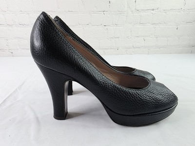 L'Autre Chose Peep Toe Black Pebbeled Leather Heels Shoes Size 37/ 6.5-7