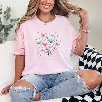 Pastell Herz Baum Damen Ring-Spun T-Shirt Natur Liebe Valentinstag Geschenk für Sie