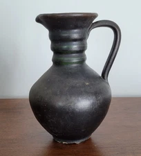 Primitive-Black Stoneware  Clay Wine Pitcher Jug 6" Tall