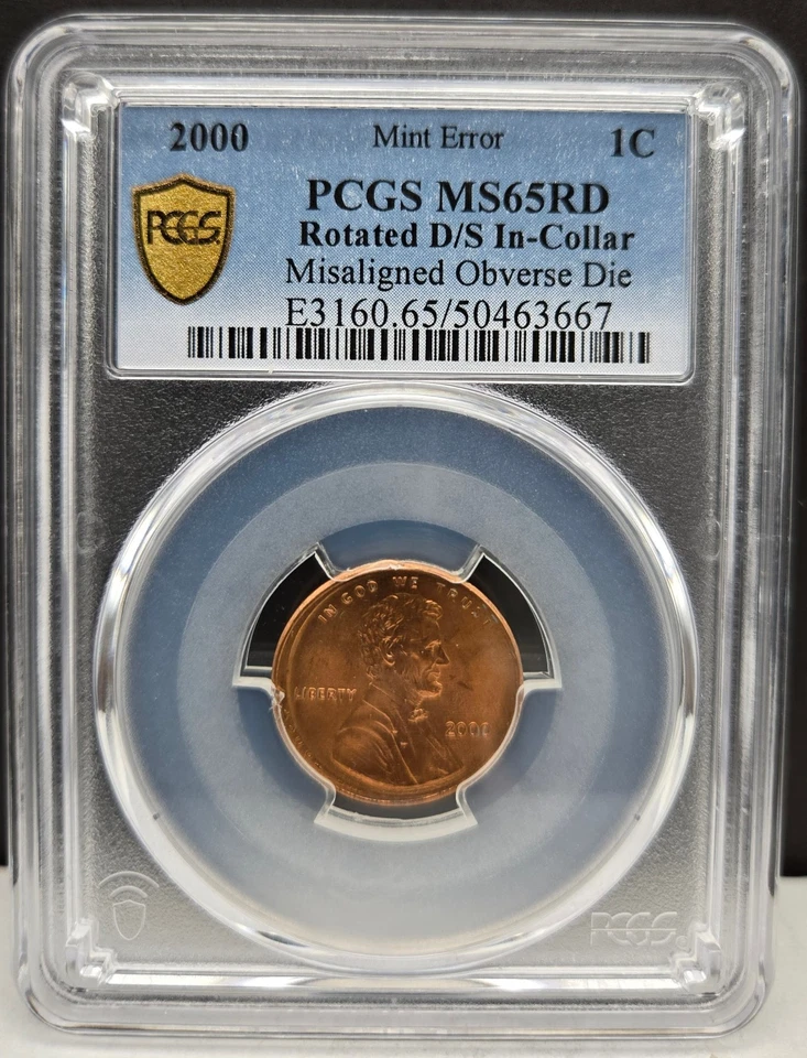 2000 P Rotated D/S in Collar Misaligned Observe Die Error Cent PCGS MS 65 RD - Image 4 of 4