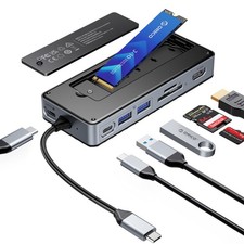 USB-C Hub with M.2 SSD Enclosure, 8-in-1 USB C Docking Station Fits M.2 NVMe/...