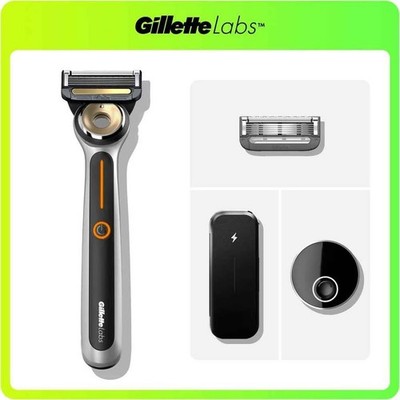 Gillette Labs beheizbarer Rasierer Starter Kit - 1 Griff, 2 Kartuschen + Ladestation