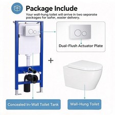 In-Wall Toilet Combo Set Wall-Hung Toilet Bowl with Soft-Close Seat,Durable Tank