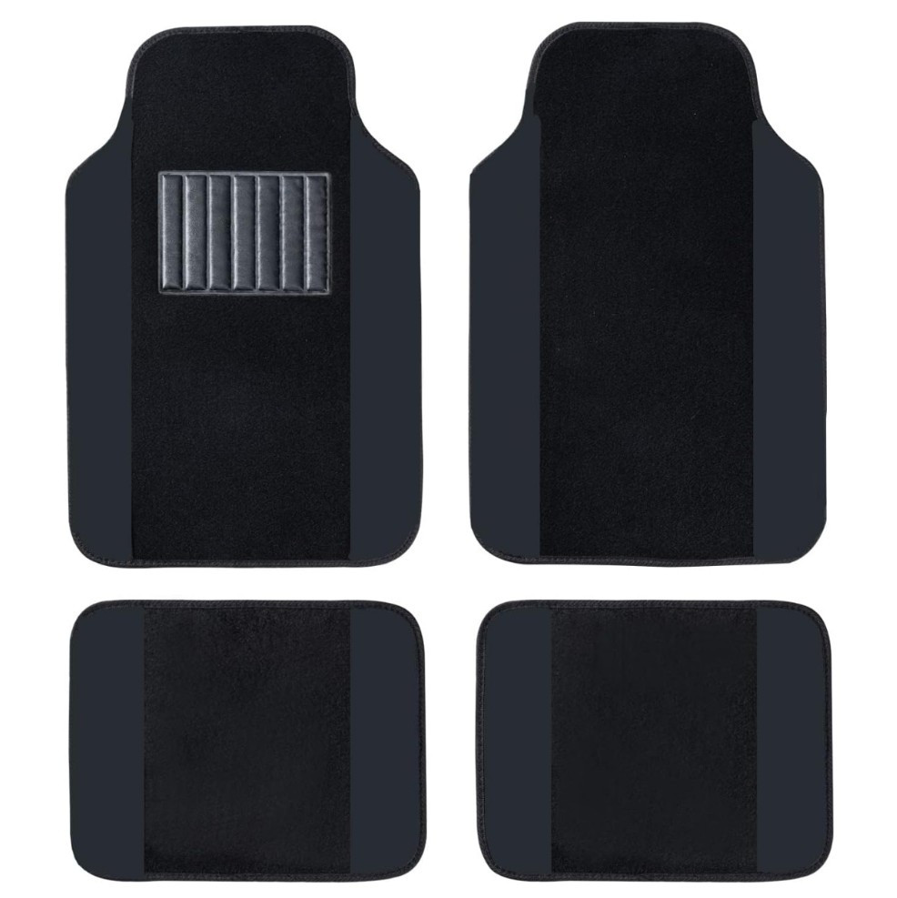 4 Piece Luxury PU Leather Patchwork Floor Mat Set Black Universal Floor Mats New