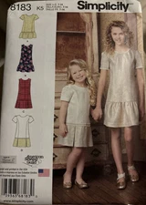UNCUT Simplicity 8183 Girls Drop Waist Dress Jumper  Inverted Pleats Sz 7-14