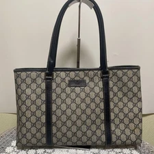 Gucci Shoulder Hand Bag Beige Navy Leather Small Purse Vintage Authentic