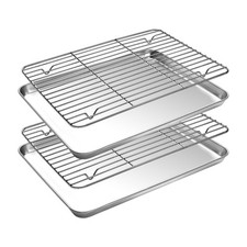 Small Baking Sheet with Cooling Rack Set 2 Baking Pans  2 Wire Racks , Stai...