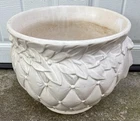 McCoy Pottery Planter Flower 10.5” Diamond Quilted Leaf Berries White Jardiniere