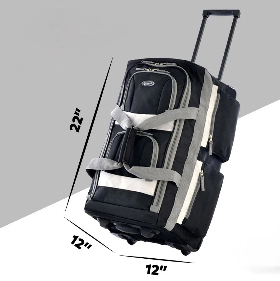 New! Olympia 22" 8 Pocket U Shape Rolling Duffel Bag w/ Handle, Black - Image 2 of 4