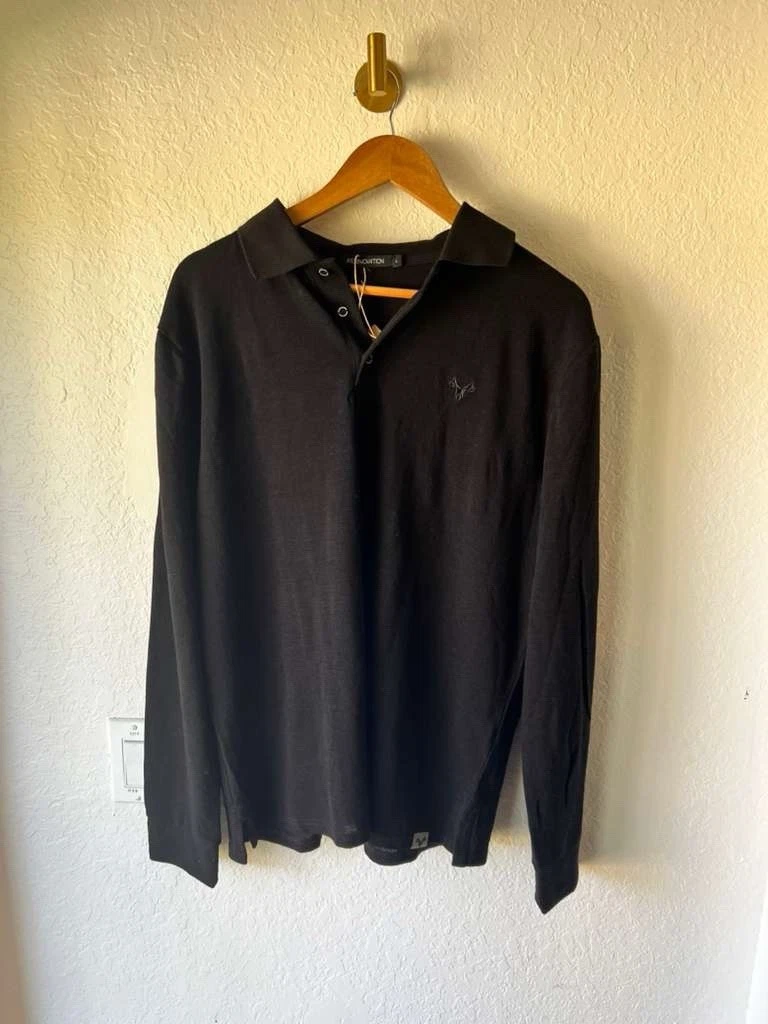 NWT 100% Merino Wool Black Long Sleeve Henley Base Layer Shirt, Sz L
