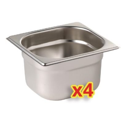 Vogue Set Gastronorm Pfannen mit Deckel in Edelstahl - 4 x 1/6 GN 100 mm