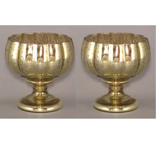 Compote Bowl Vase Glass Gold Mercury Lotus 5"Dia 5.5"High Set/2