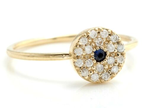 0.25 Carat Natural Blue Sapphire and Diamond in 14K Solid Yellow Gold Ring - Picture 2 of 7
