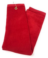 Red Tri-Fold Golf, Hand Towel with Grommet  Hook 100 Cotton 16"x26"