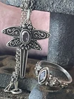 Vintage Sterling Silver 925 Purple Stone Chain Pendant Ring Lot Ornate