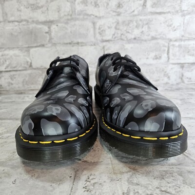 Dr Martens Mens Black Distorted Leather Leopard Print Oxford Shoes Size US 8 Dr Martens Mens Black Distorted Leather Leopard Print Oxford  main image 4
