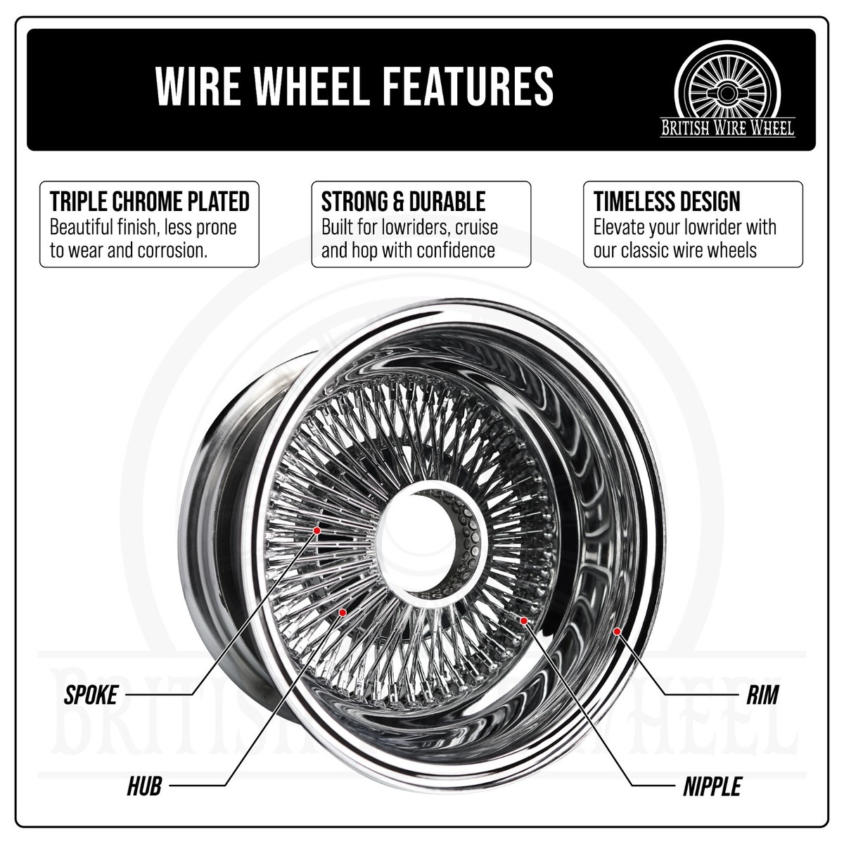 14x7 Rev 100 Spoke Straight Lace Lowrider Wire Wheels