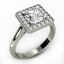 1.7ct Simulated Diamond Halo Square Engagement Ring White Gold Plated