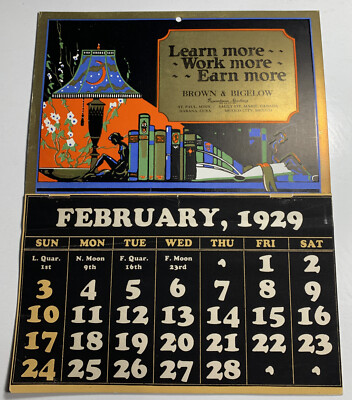 1929 Motto Advertising Calendar Brown & Bigelow Lamp Silhouette Art Deco
