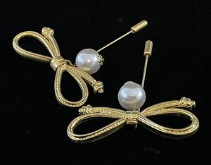 SALVATORE FERRAGAMO Vintage Bow with Faux Pearl Pin Lot of Two