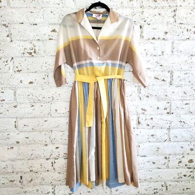 Vtg Caron Stripped Cotton Dress Womens Flare Skirt Retro Preppy 50's 60's  SZ M | eBay