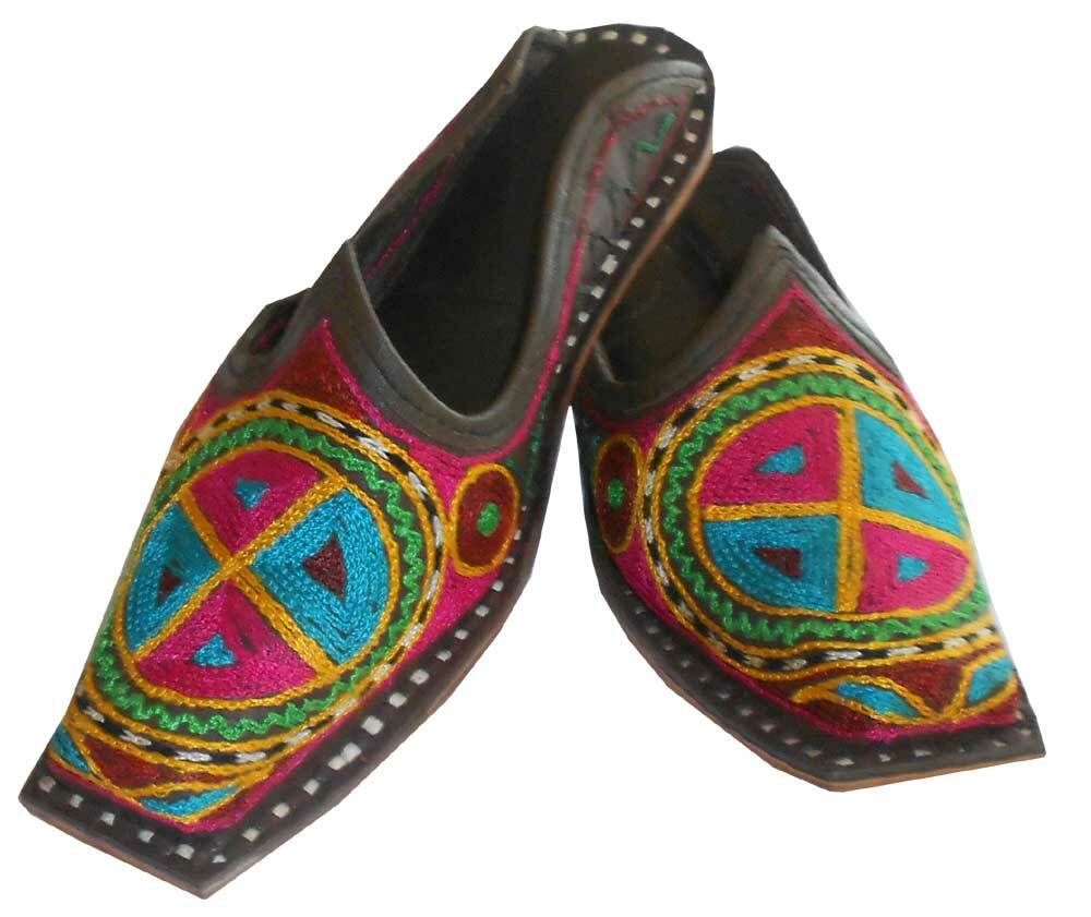 Handmade Leather Indian Women Clogs Loafers Mojaris Flat US Size 4 Casual-image