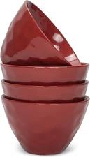 Dimpled Ceramic 5.5 Inch Contemporary Serving Bowls Set of 4, Red