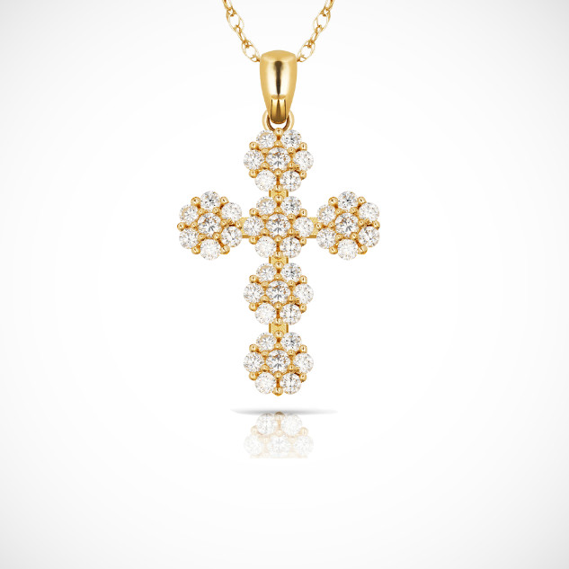 14K Yellow & White Gold Fancy Cross Pendant For Women