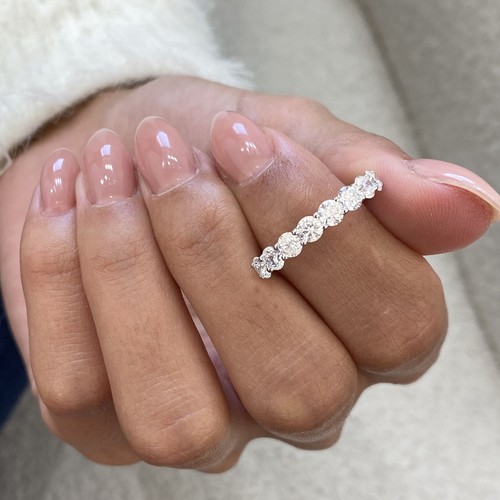14K White Gold Round Lab-Created Diamond Half Eternity Ring 1.29 Ct F/VS Clarity - Picture 6 of 10